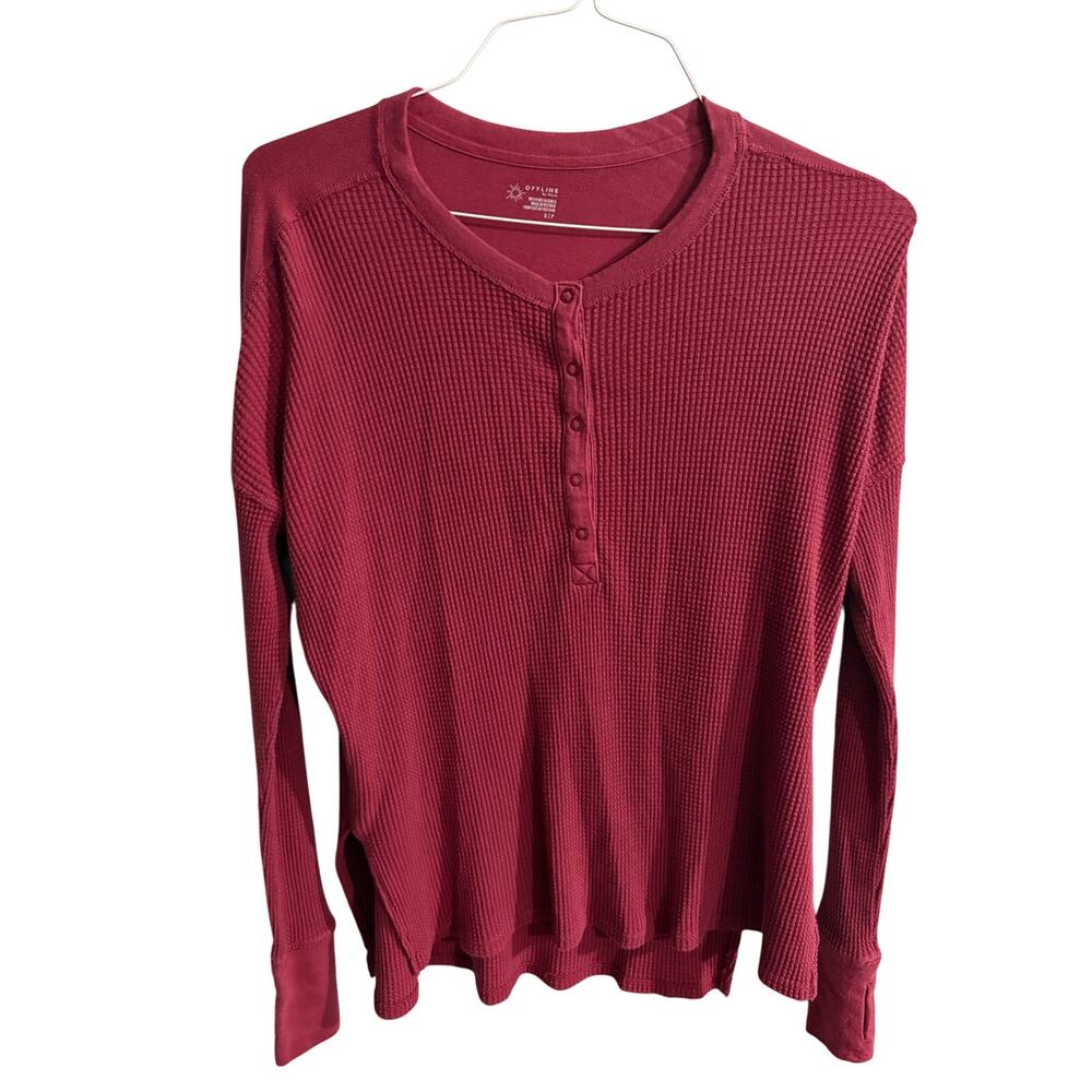 OFFLINE by Aerie Wow Waffle Knit Long Sleeve T-Shirt Women’s Small Red 1396
